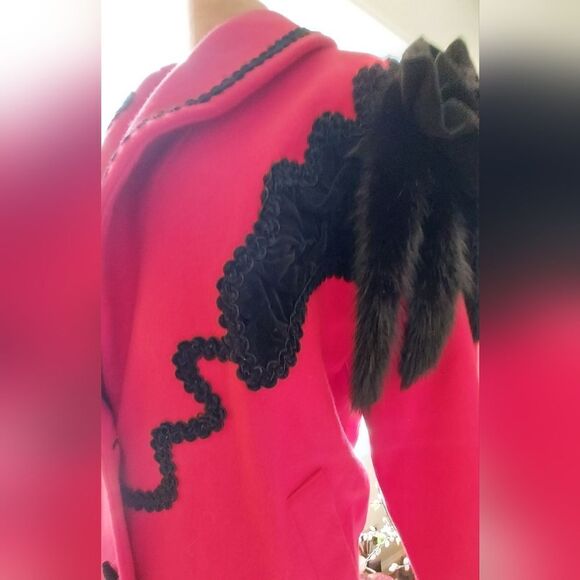 Vintage Wool Jacket Fox Fur Tails Embellished MABLE Size 38 - Picture 5 of 14